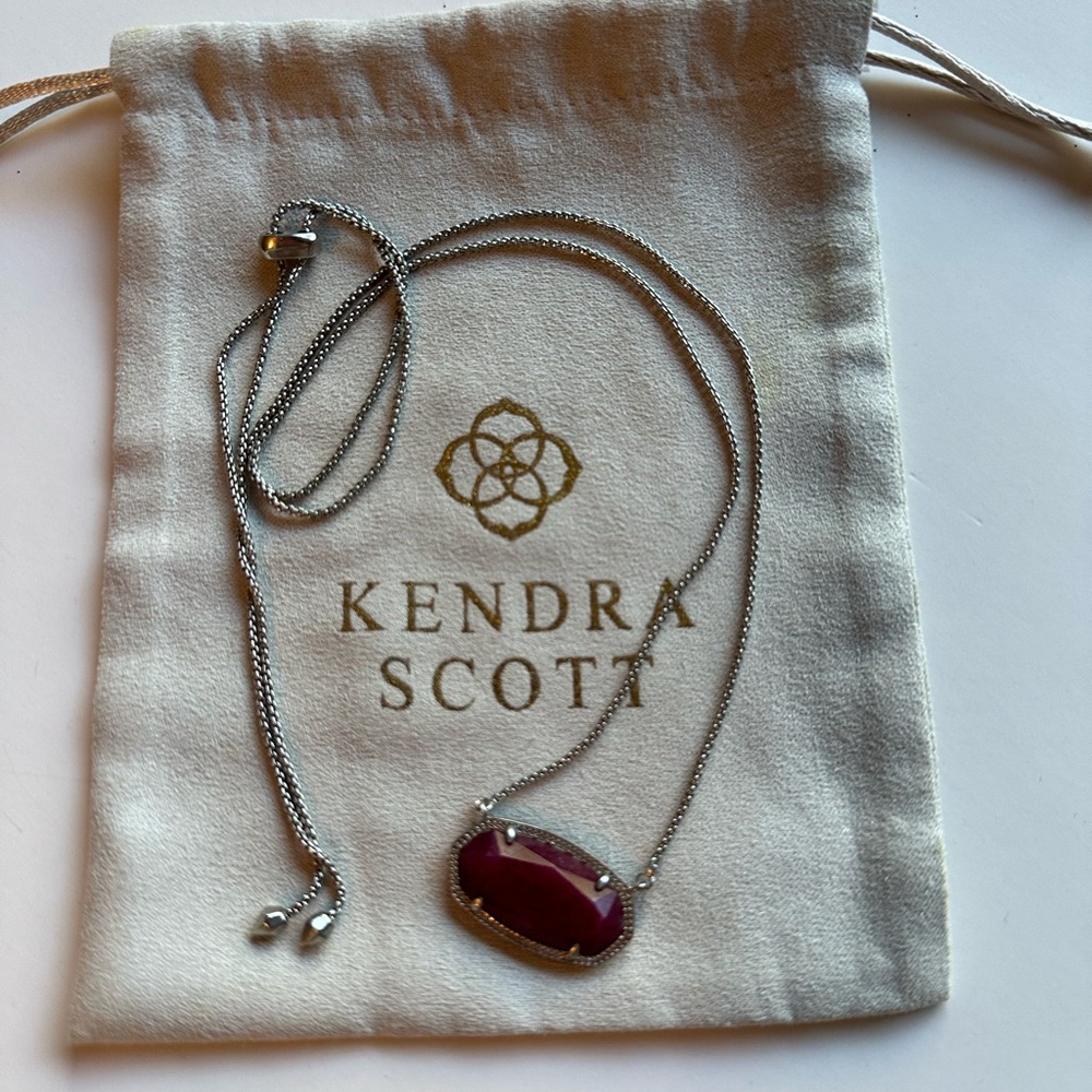 Kendra Scott Silver Necklace with Burgandy Pendant